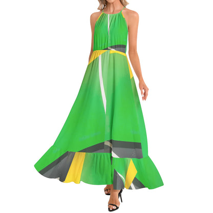 Ruffle Hem Halter Neck Maxi Dress