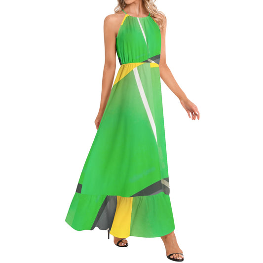 Ruffle Hem Halter Neck Maxi Dress