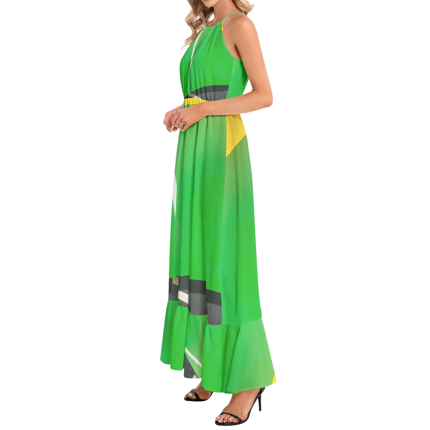 Ruffle Hem Halter Neck Maxi Dress