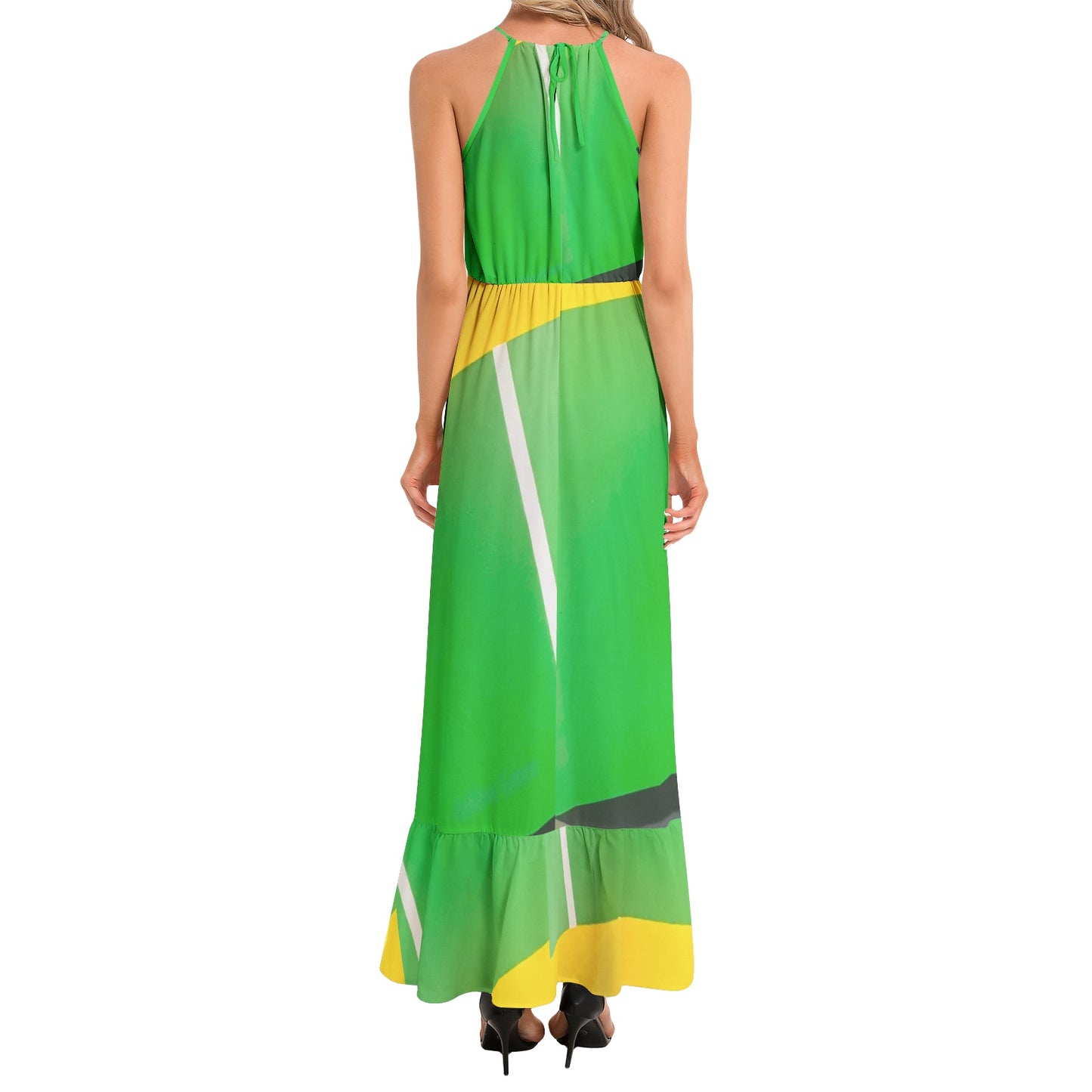 Ruffle Hem Halter Neck Maxi Dress