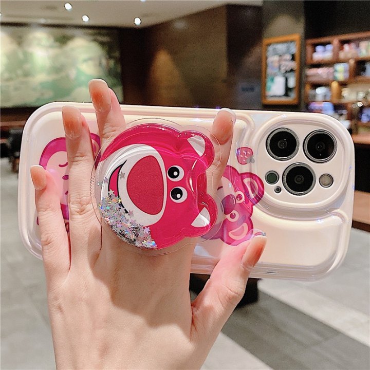 Fun cartoon strawberry bear suitable for iphone14promax apple 13 mobile phone case 12 new 11 silicone x/xs creative bracket