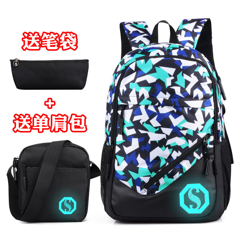 Graffiti three-piece lattice backpack male student bag back Pack casual computer junior high school backpack