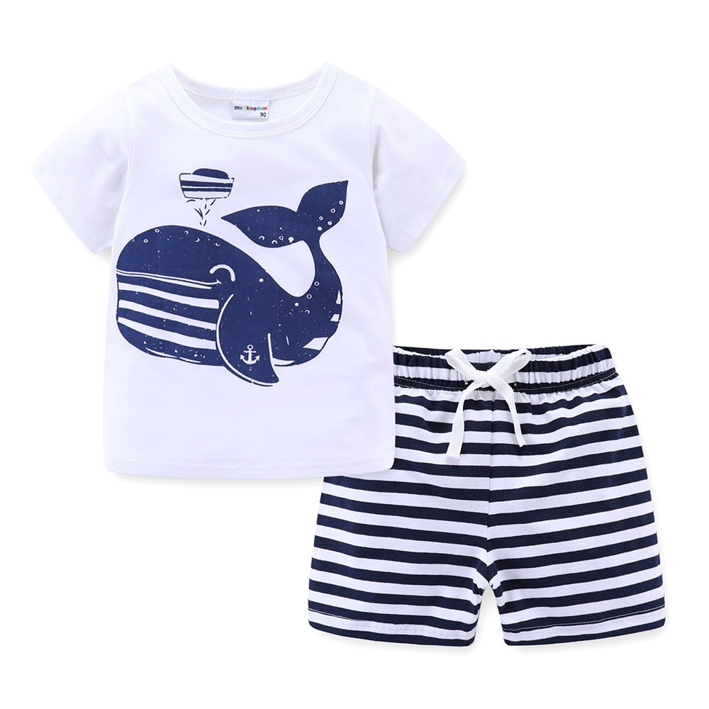 Mudkingdom Summer Toddler Boy Outfits Drawstring Short Set Cute Boys Clothes Set Stripe Kids Clothing Beach Holiday Clothes