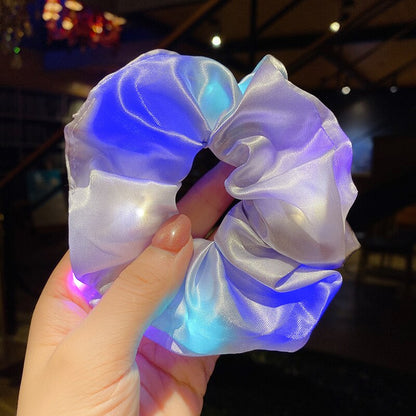 Kids Baby Girls LED Luminous Scrunchies Hairband Ponytail Holder Glow Headwear Elastic Hair Bands Solid Color Hair Accessories