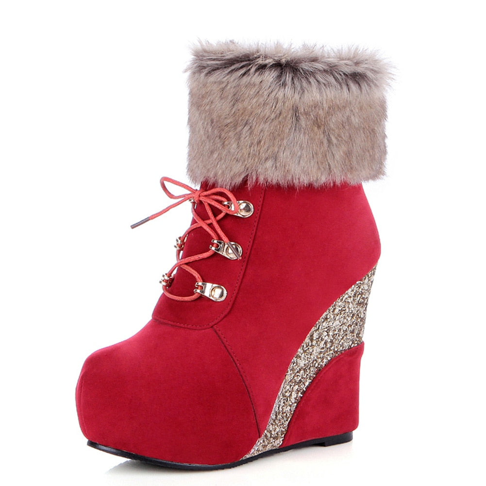 SARAIRIS Plus size 43 Fashion Russia Winter Wedges Shoes Ankle Boots Women Warm Boots Platform High Heels Snow Boots Shoes Woman