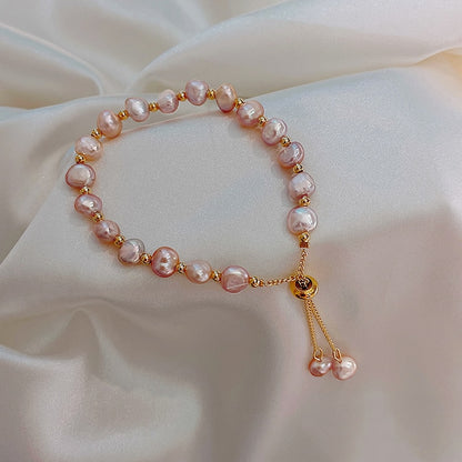 2021 Elegant Baroque Natural Pearl String Bracelet For Woman Luxury Zircon Bee Pendant Bracelet Fashion Girl's Sweet Jewelry