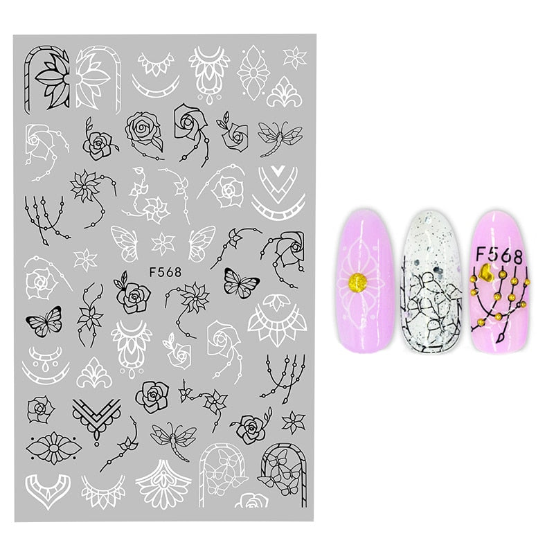 3D Flower Nail Stickers Women Face Sketch Abstract Butterfly Image Sexy Girl Nail Art Decor Sliders Manicure Stickers for Nails