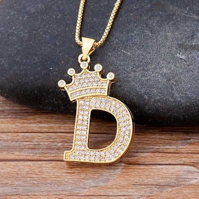 New Luxury Copper Zircon A-Z Crown Alphabet Pendant Chain Necklace Punk Hip-Hop Style Fashion Woman Man Initial Name Jewelry