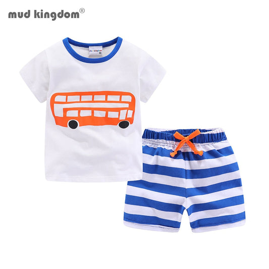 Mudkingdom Summer Toddler Boy Outfits Drawstring Short Set Cute Boys Clothes Set Stripe Kids Clothing Beach Holiday Clothes