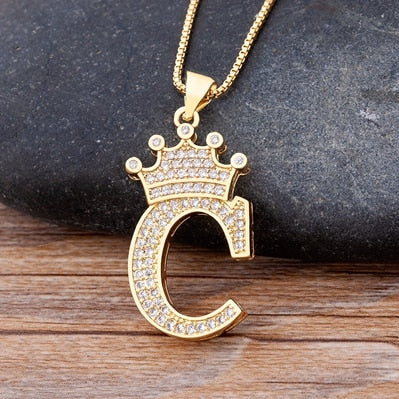 New Luxury Copper Zircon A-Z Crown Alphabet Pendant Chain Necklace Punk Hip-Hop Style Fashion Woman Man Initial Name Jewelry