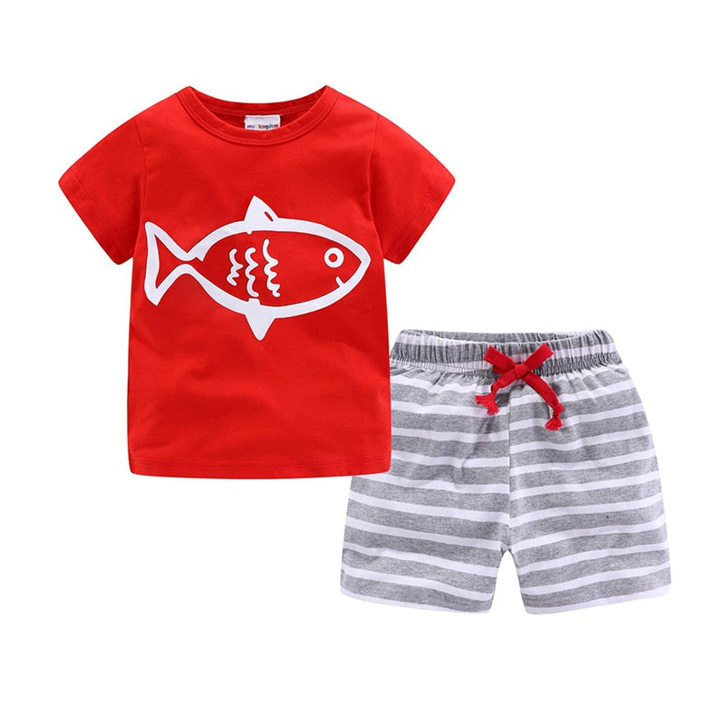 Mudkingdom Summer Toddler Boy Outfits Drawstring Short Set Cute Boys Clothes Set Stripe Kids Clothing Beach Holiday Clothes