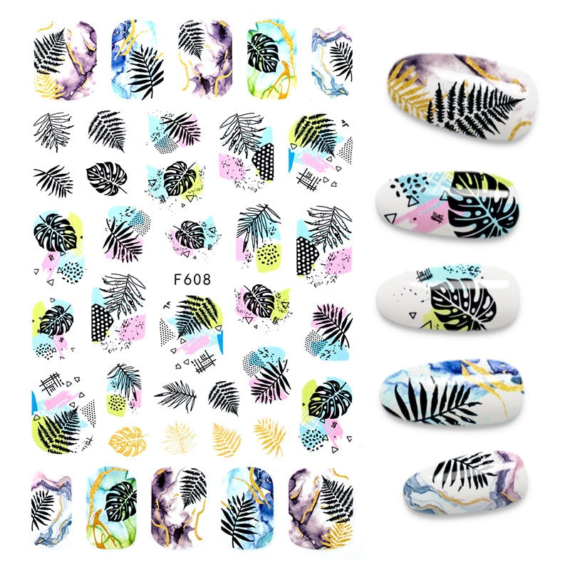 3D Flower Nail Stickers Women Face Sketch Abstract Butterfly Image Sexy Girl Nail Art Decor Sliders Manicure Stickers for Nails