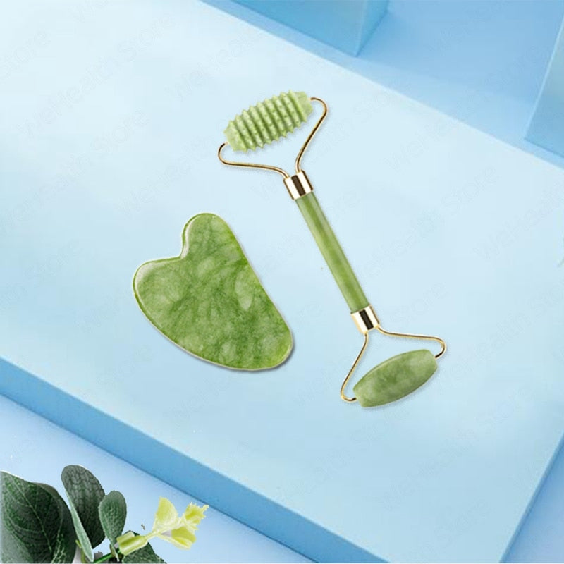 Natural Face Massager Gua Sha Jade Roller Face Massage Tool Set Face For Massager Guasha Facial Neck Skin Beauty Care Set