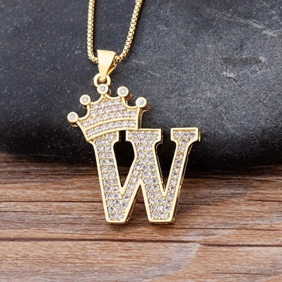 New Luxury Copper Zircon A-Z Crown Alphabet Pendant Chain Necklace Punk Hip-Hop Style Fashion Woman Man Initial Name Jewelry