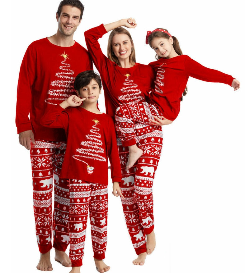 2022 Christmas Family Matching Outfits Polar Bear Father Mother & Kids Pajamas Sets Mommy and Me Xmas Pj's Clothes Tops+Pants