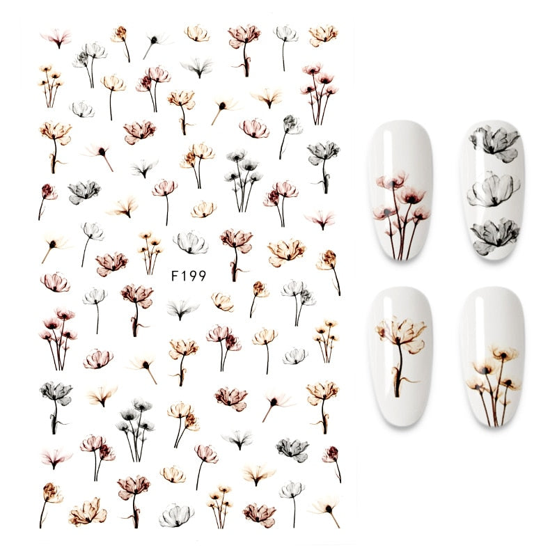 3D Flower Nail Stickers Women Face Sketch Abstract Butterfly Image Sexy Girl Nail Art Decor Sliders Manicure Stickers for Nails