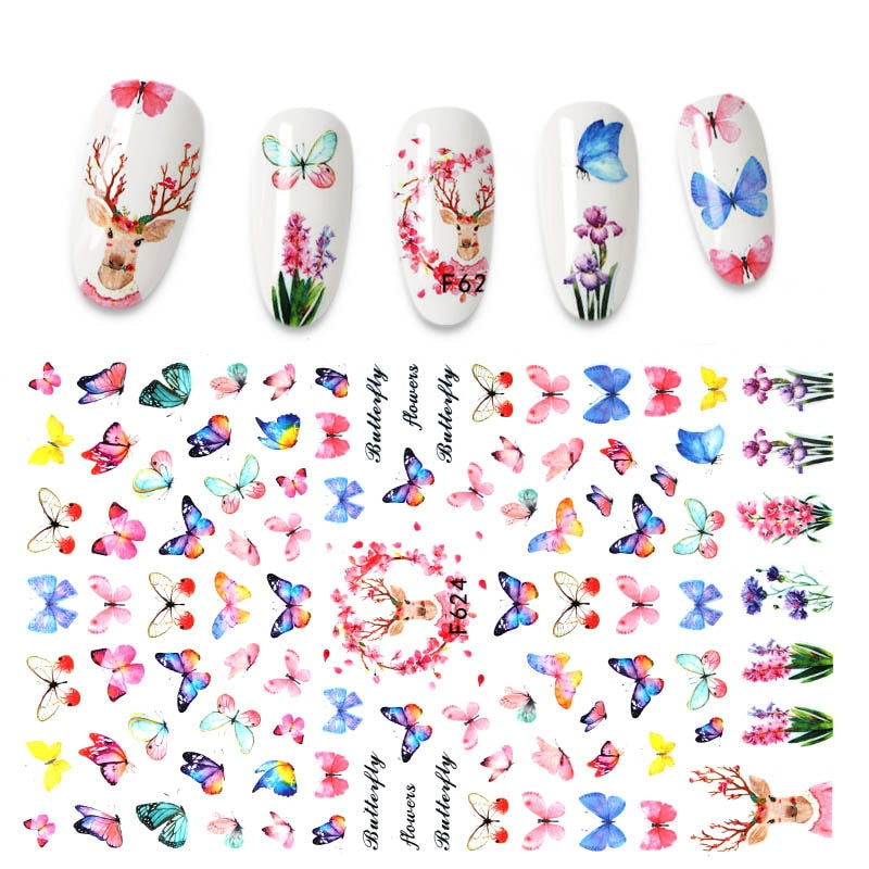 3D Flower Nail Stickers Women Face Sketch Abstract Butterfly Image Sexy Girl Nail Art Decor Sliders Manicure Stickers for Nails