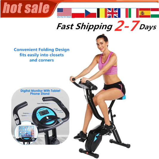 Home Indoor Folding  Fitness Bicycle Cardio Trainer Time Speed Calories Display Spinning Bike Fat Burning Exercise Bike