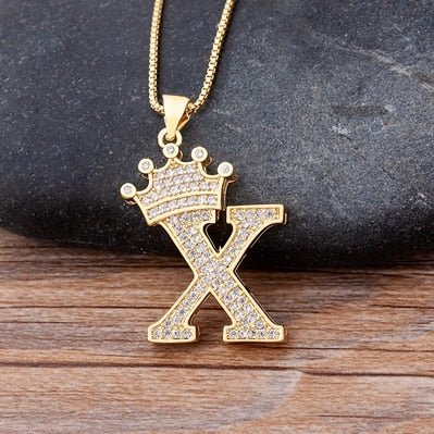 New Luxury Copper Zircon A-Z Crown Alphabet Pendant Chain Necklace Punk Hip-Hop Style Fashion Woman Man Initial Name Jewelry