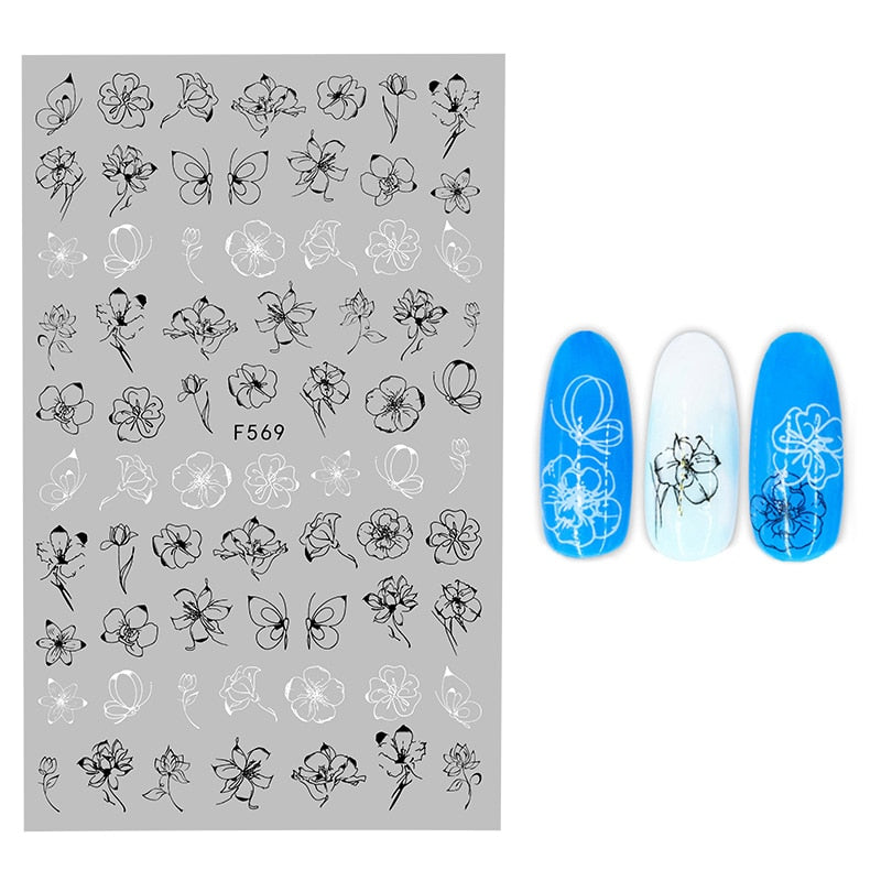 3D Flower Nail Stickers Women Face Sketch Abstract Butterfly Image Sexy Girl Nail Art Decor Sliders Manicure Stickers for Nails