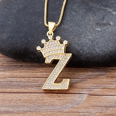 New Luxury Copper Zircon A-Z Crown Alphabet Pendant Chain Necklace Punk Hip-Hop Style Fashion Woman Man Initial Name Jewelry