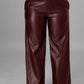 CM.YAYA Women Faux Leather Straight High Waist PU Pants INS Elegant Autumn Winter Solid Wide Leg Black Trousers