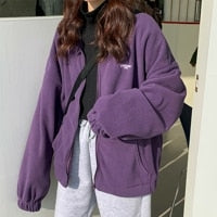 Zip-Up Hoodie Women Autumn Winter Fleece Oversized Sweatshirt Harajuku Bf Ulzzang Streetwear Loose Pockets Jacket Casual Tops