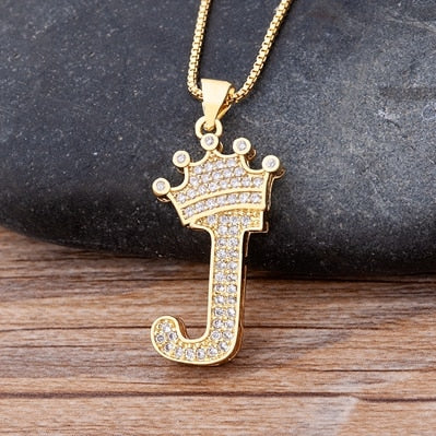 New Luxury Copper Zircon A-Z Crown Alphabet Pendant Chain Necklace Punk Hip-Hop Style Fashion Woman Man Initial Name Jewelry