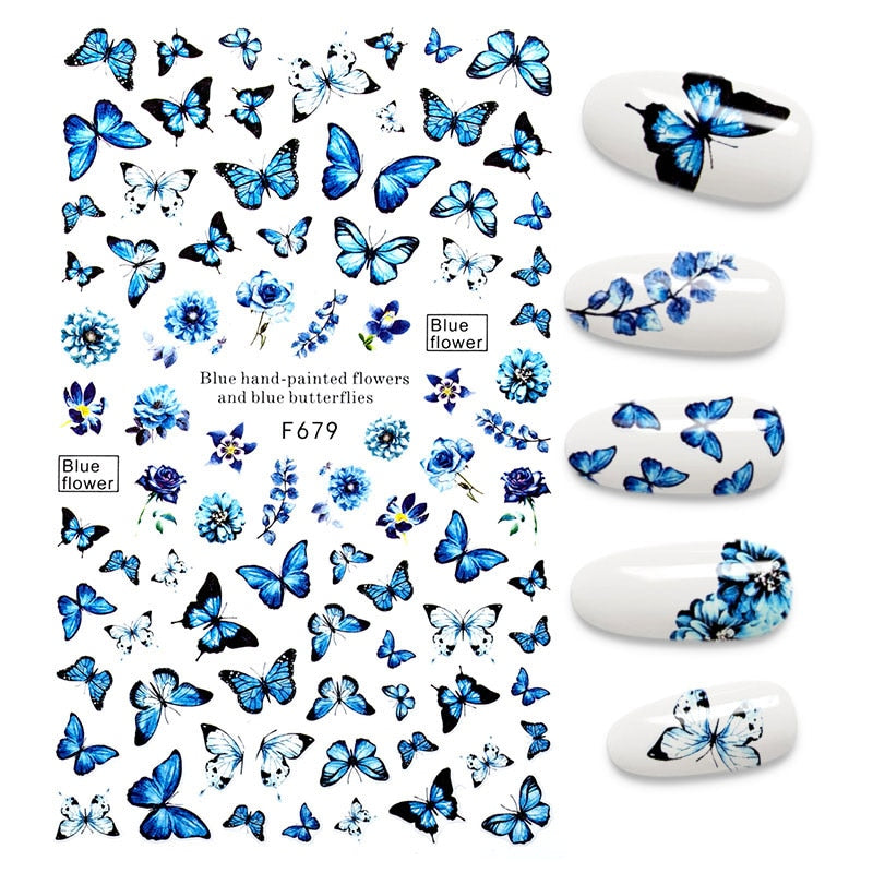 3D Flower Nail Stickers Women Face Sketch Abstract Butterfly Image Sexy Girl Nail Art Decor Sliders Manicure Stickers for Nails