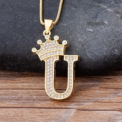 New Luxury Copper Zircon A-Z Crown Alphabet Pendant Chain Necklace Punk Hip-Hop Style Fashion Woman Man Initial Name Jewelry