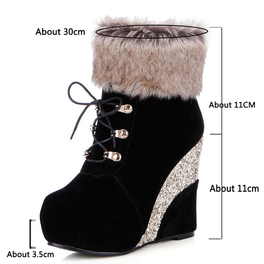 SARAIRIS Plus size 43 Fashion Russia Winter Wedges Shoes Ankle Boots Women Warm Boots Platform High Heels Snow Boots Shoes Woman