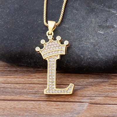 New Luxury Copper Zircon A-Z Crown Alphabet Pendant Chain Necklace Punk Hip-Hop Style Fashion Woman Man Initial Name Jewelry