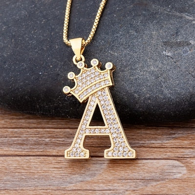 New Luxury Copper Zircon A-Z Crown Alphabet Pendant Chain Necklace Punk Hip-Hop Style Fashion Woman Man Initial Name Jewelry