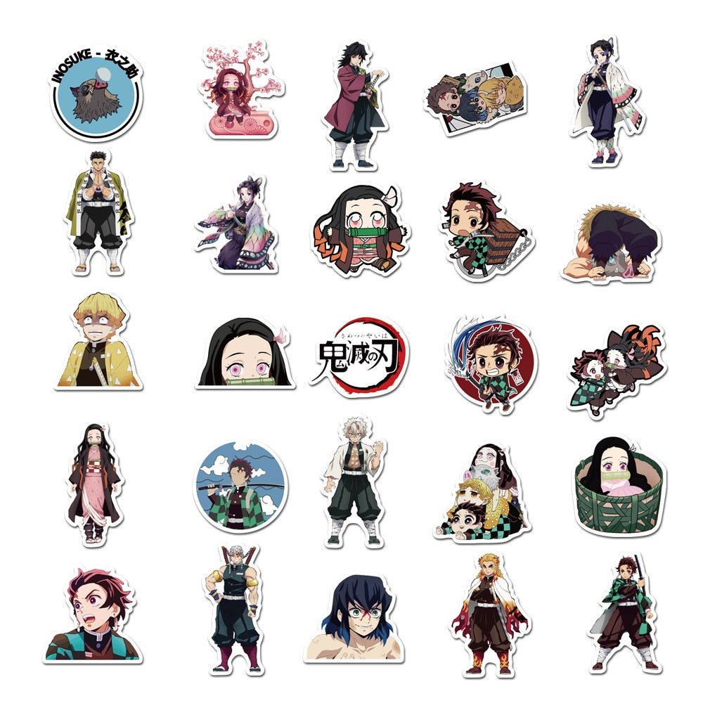 50pcs Demon Slayer: Kimetsu no Yaiba Anime Sticker Stickers PVC Graffiti Stickers Suitcase Luggage Guitar For Children stickers