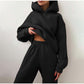 Women's Tracksuit Casual Solid Long Sleeve Hooded Sport Suits Autumn Warm Hoodie Sweatshirts and Long Pant Fleece Two Piece Sets