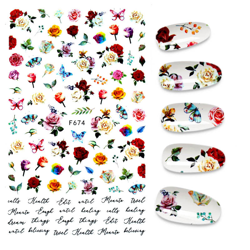 3D Flower Nail Stickers Women Face Sketch Abstract Butterfly Image Sexy Girl Nail Art Decor Sliders Manicure Stickers for Nails