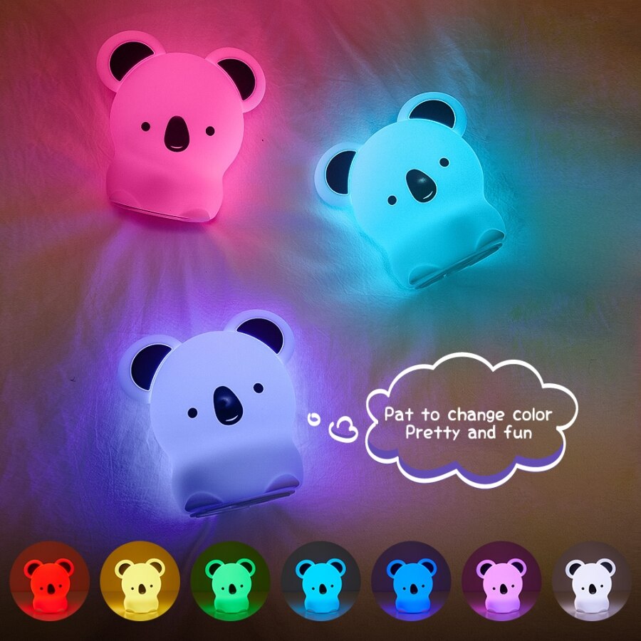 Koala LED Night Light Colorful Silicone Touch Sensor Remote RGB Dimming Bedside Desktop Lamp For Children Kids Baby Toy Gift