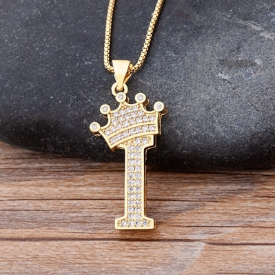 New Luxury Copper Zircon A-Z Crown Alphabet Pendant Chain Necklace Punk Hip-Hop Style Fashion Woman Man Initial Name Jewelry