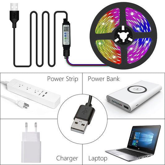 5V USB WIFI Bluetooth 1M-30M 5050 USB Led Strips Light Waterproof RGB Led Diode Ribbon Lamp For Decoration Bedroom TV BackLight