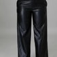 CM.YAYA Women Faux Leather Straight High Waist PU Pants INS Elegant Autumn Winter Solid Wide Leg Black Trousers