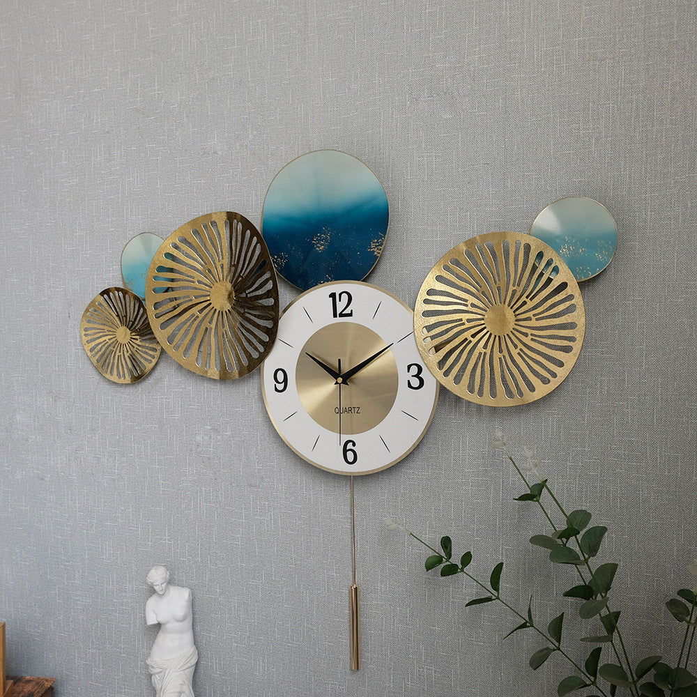 New Chinese porch pendant wrought iron European living room wall decoration wall clock Nordic modern creative swing wall clock