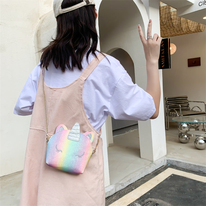 Sequined unicorn bag 2021 new fashion children's emeraiser love shoulder bag baby cartoon change tide