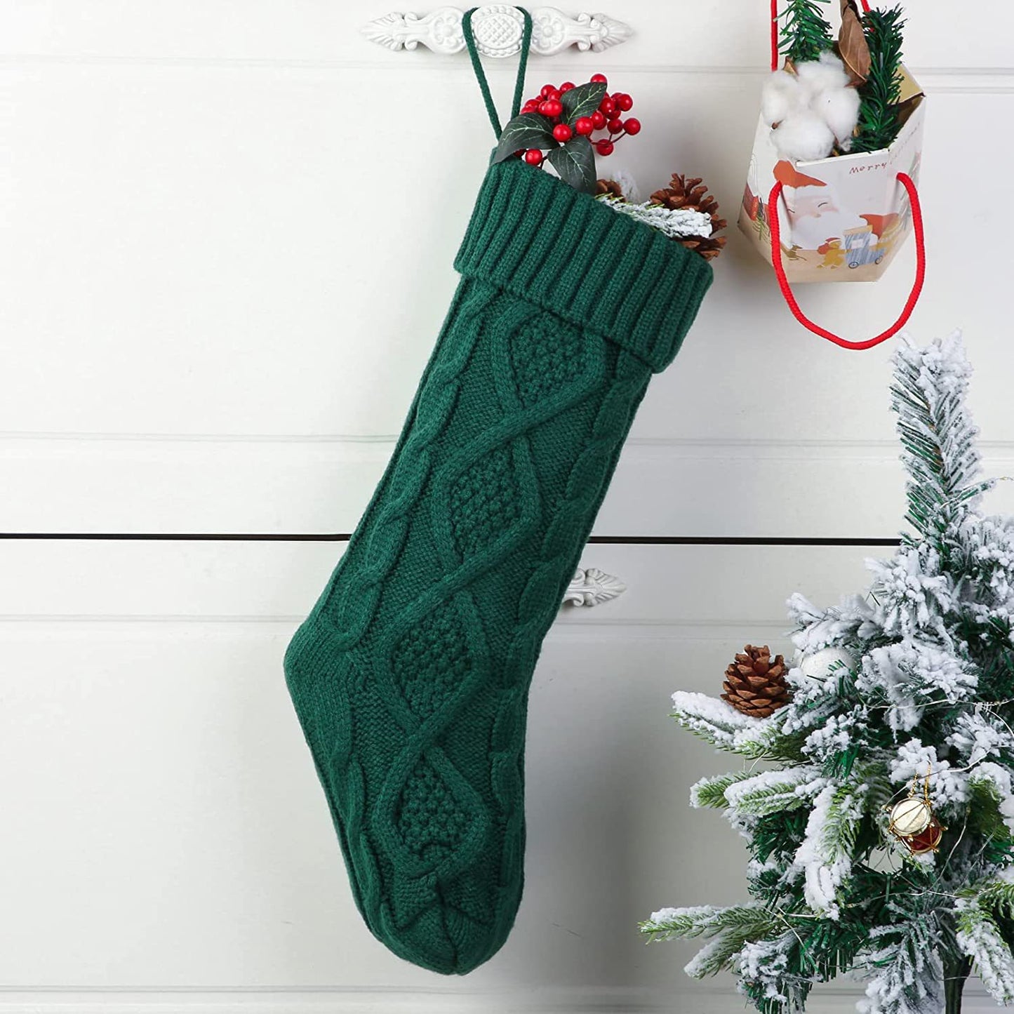 2023 Knitted Home Wall Decoration Candy Bag Sock Set - Diamond Gift Bag Socks Hanger Christmas Stocking Set