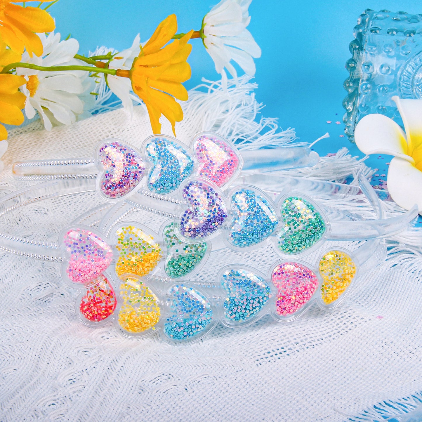 Heart cross-border first-border cute children's candy color flow sofa card headband Korean cartoon transparent heart shaped headband