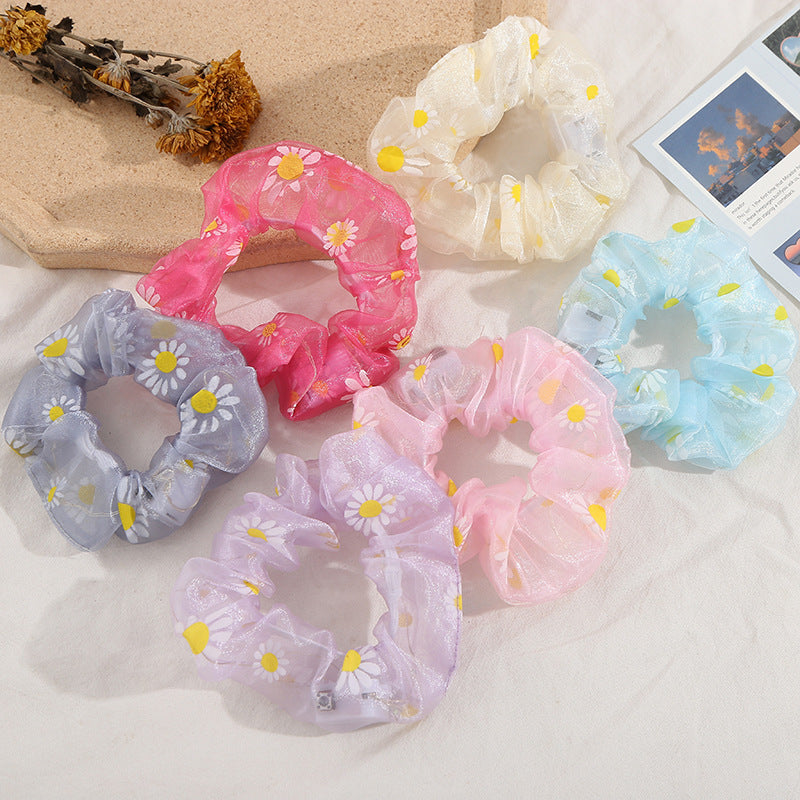 LED small daisy printing flower fertilizer intestines teenage girls clearing hair accessories chiffon cloth hair ring boast