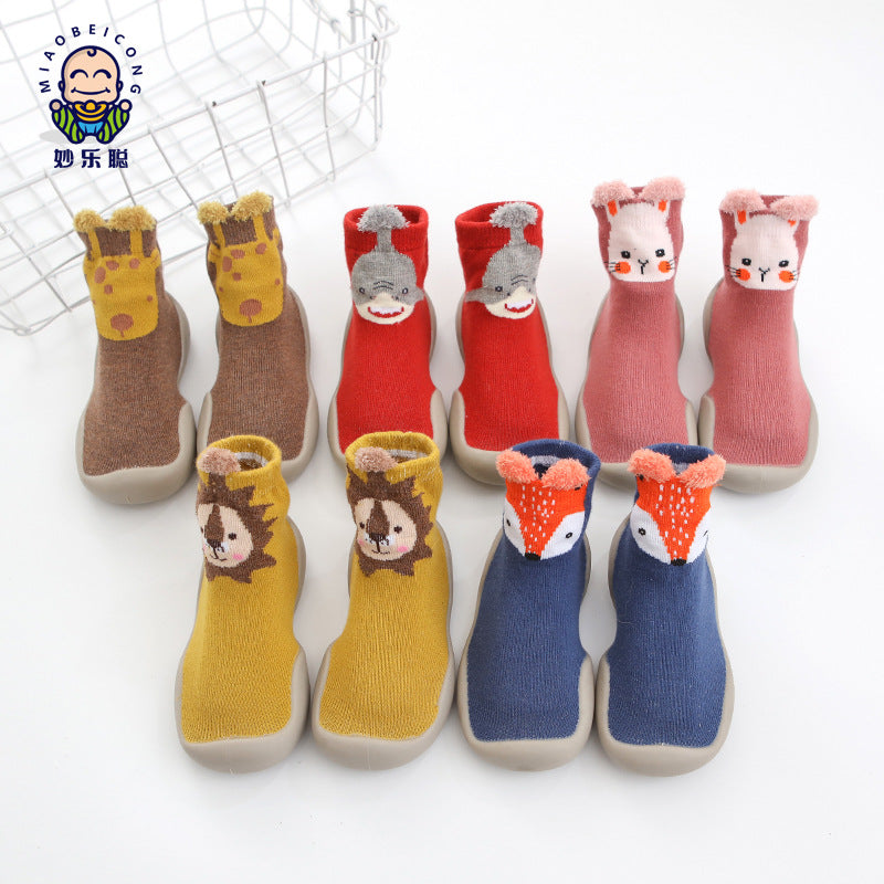 0-4 years old baby toddler shoes new spring and autumn mid-tube cartoon children's socks shoes soft bottom anti-drop baby floor shoes