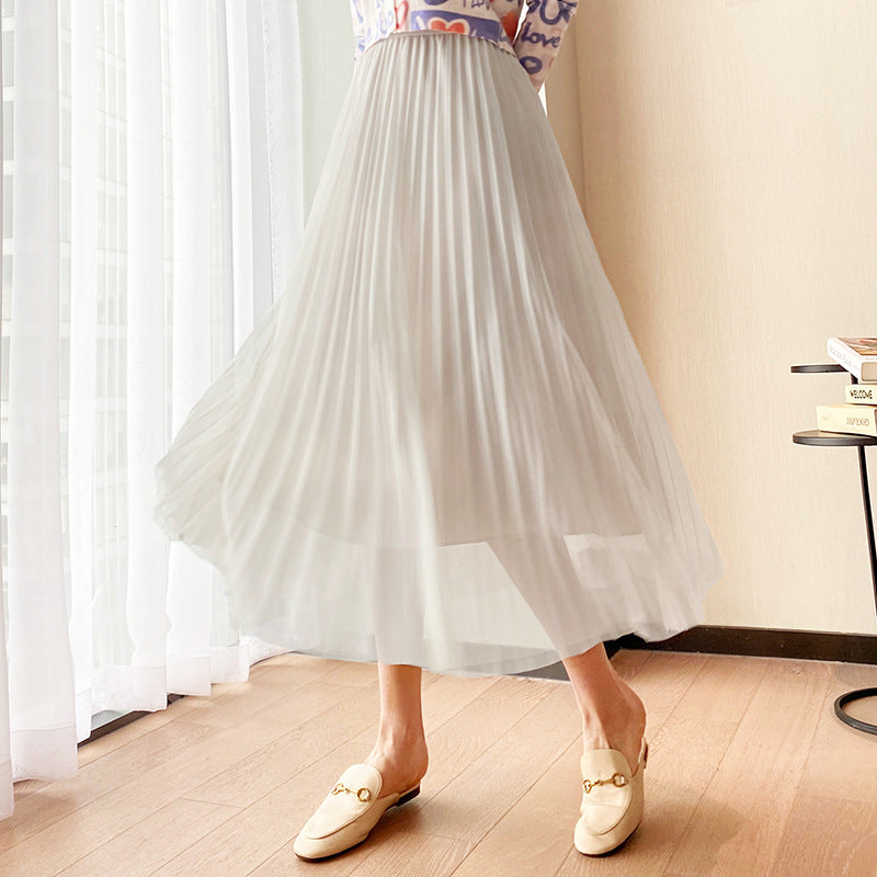 Women's 2021 spring new mesh skirt Korean version of high waist slim skirt pleated skirt one generation