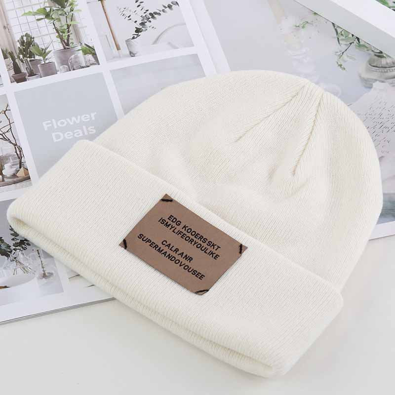 Knitted cap autumn and winter women's hat Korean version of the alphabet stickers wool hat outdoor warm melon hood street cold cap