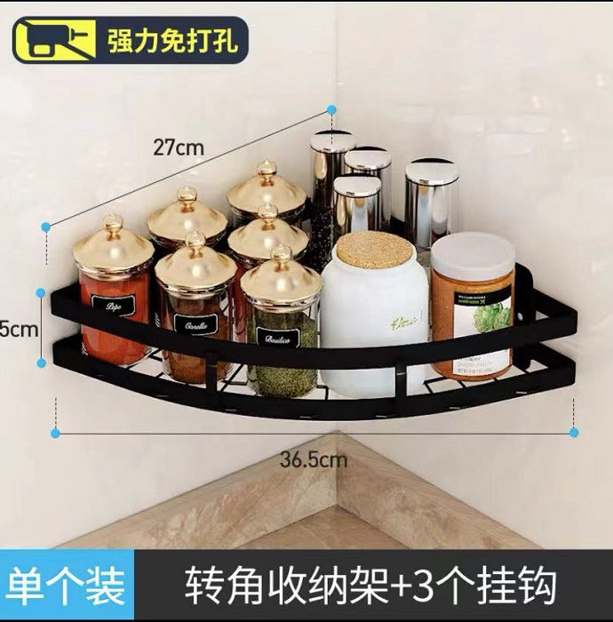 Exhaust-free stainless steel kitchen shelf wall hanging black pot cover chop chopsticks kitchen tool holder finishing storage rack