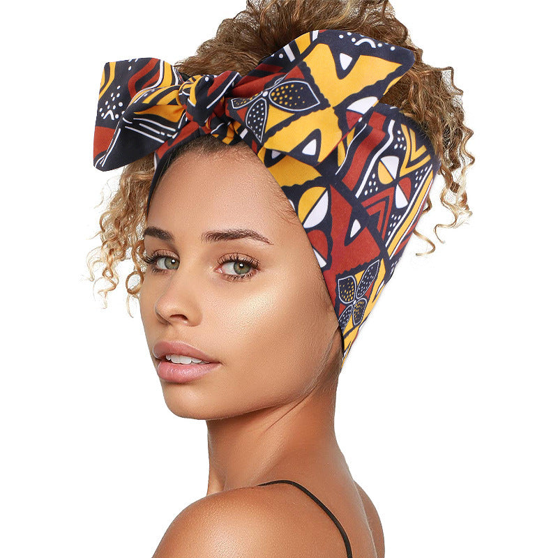 African style new cross-border personality print vintage drawstring headband sports yoga face wash headband JDF-08